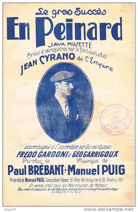 (g2) En Peinard , JEAN  CYRANO   , FREDO GARDONI  , GEO GARRIGOUX  , Musique : MANUEL PUIG - Partitions Musicales Anciennes