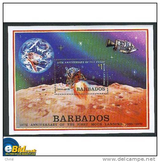 Barbados 1979 Space Moon Landing Mini Sheet Unm - Barbados (1966-...)