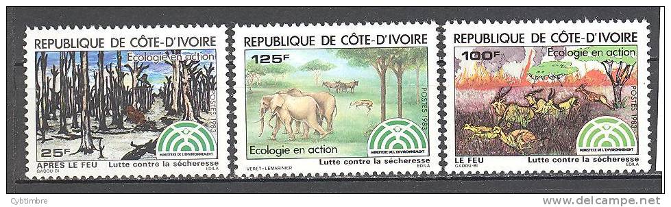 Côte D'Ivoire: Yvert N° 667/9**; MNH; écologie; Elephant; Feu; Voir Scan - Ivory Coast (1960-...)