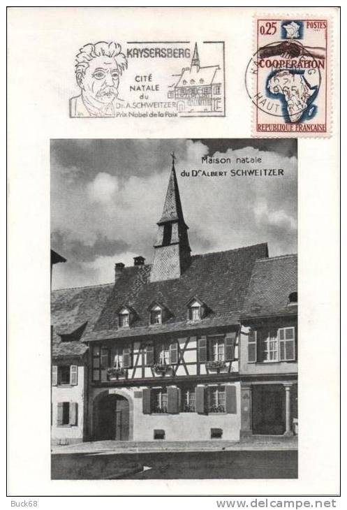 FRANCE 90ème Anniversaire Carte + Flamme Commémorative Albert SCHWEITZER GABON NOBEL KAYSERSBERG 5b - Albert Schweitzer