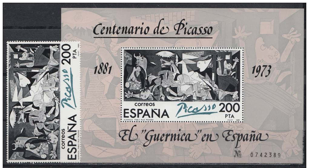 ESPAÑA 1981.EDIFIL Nº2631+SH2631.HOJA BLOQUE+SELLO PICASSO  NUEVO SIN CHARNELA. SES64GRANDE - Nuevos