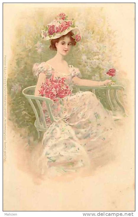 Themes Div-ref E553  - Illustrateur - Theme Femmes - Fleurs  - Carte Bon Etat   - - 1900-1949