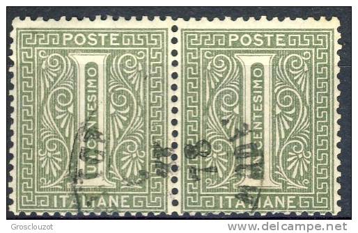 Regno VE 1862 Sass. N. L14  (Londra) C. 1 Verde Grigio Coppia Orizzontale, USATA, Cat E 60 - Usati