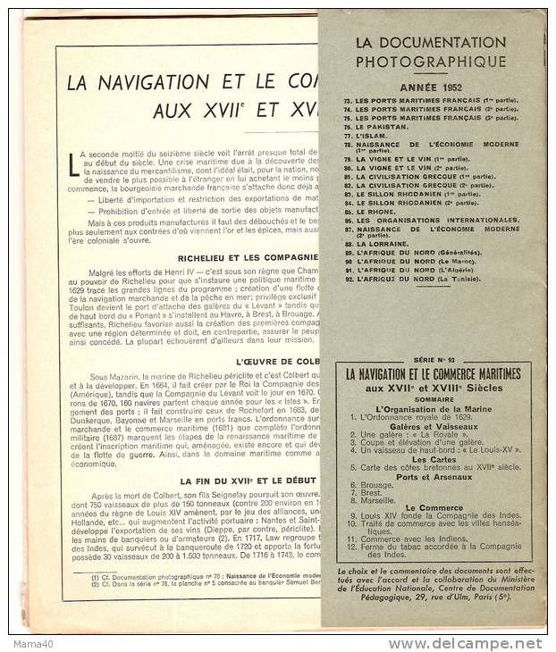 LA NAVIGATION ET LE COMMERCE MARITIMES  Aux XVII° Et XVIII° Siècles - La Documentation Photographique - Barche