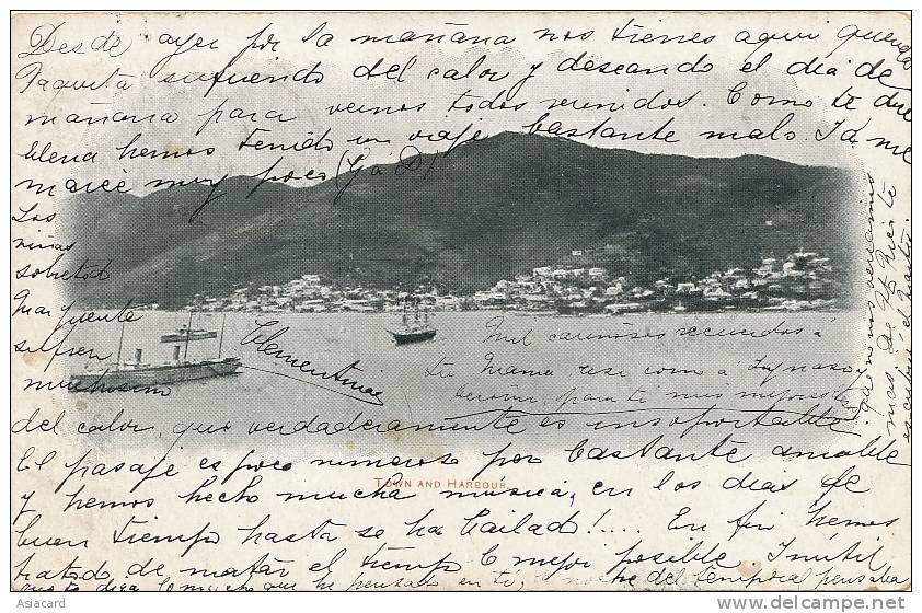 DWI Danish West Indies  Town And Harbour St Thomas   P. Used 1900 - Jungferninseln, Amerik.