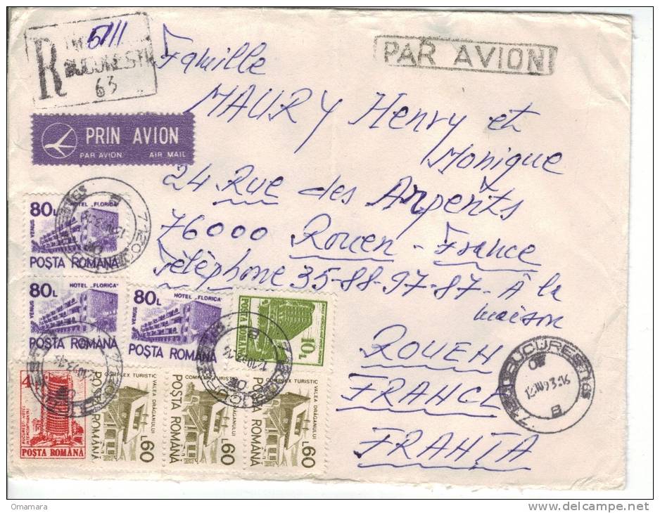 ROUMANIE LETTRE RECOMMANDEE PAR AVION POUR LA FRANCE - Postmark Collection