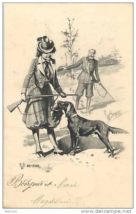 Themes Div-ref E427- Illustrateur W Braun - La Chasse - Chasseurs  - Carte Bon Etat  - - Braun, W.