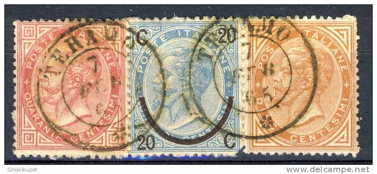 REgno VE2,  1863, Notevole Frammento  Tricolore (T20 - L25 -T17) Annullo DC Teramo 7 Feb 1865, Punti 1 Cat. &euro; 380 - Usati