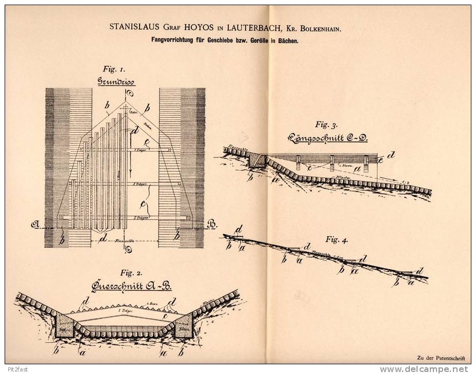 Original Patentschrift - Graf Hoyos In Lauterbach B. Bolkenhain , 1900 , Schutz Für Bach , Gebirge , Erdrutsch , Bolków - Architecture