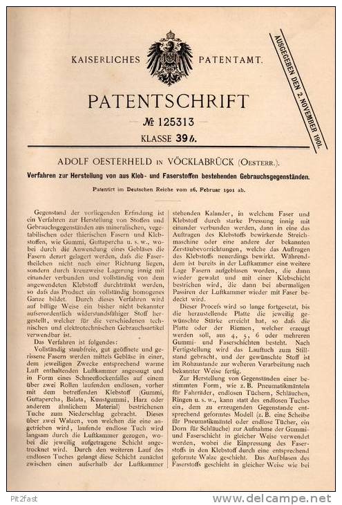 Original Patentschrift - A. Oesterheld In Vöcklabruck , 1901 , Herstellung Von Gegenständen Aus Kleb- Und Faserstoff  !! - Vöcklabruck