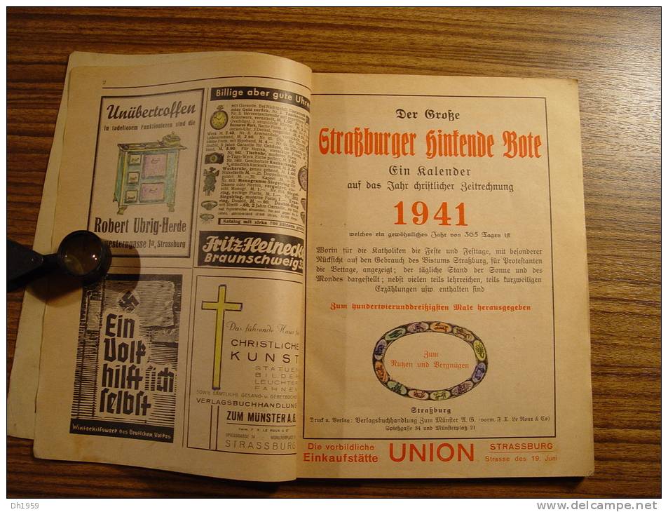 1938 CALENDRIER KALENDER SS WWII HITLER STRASSBURGER HINKENDE BOTE MESSAGER STRASBOURG ALSACE PUB - Big : 1941-60