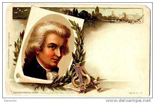 PC7579 UB Postcard Of Mozart In An Ornate Frame With Lyre And Pipes. - Music And Musicians