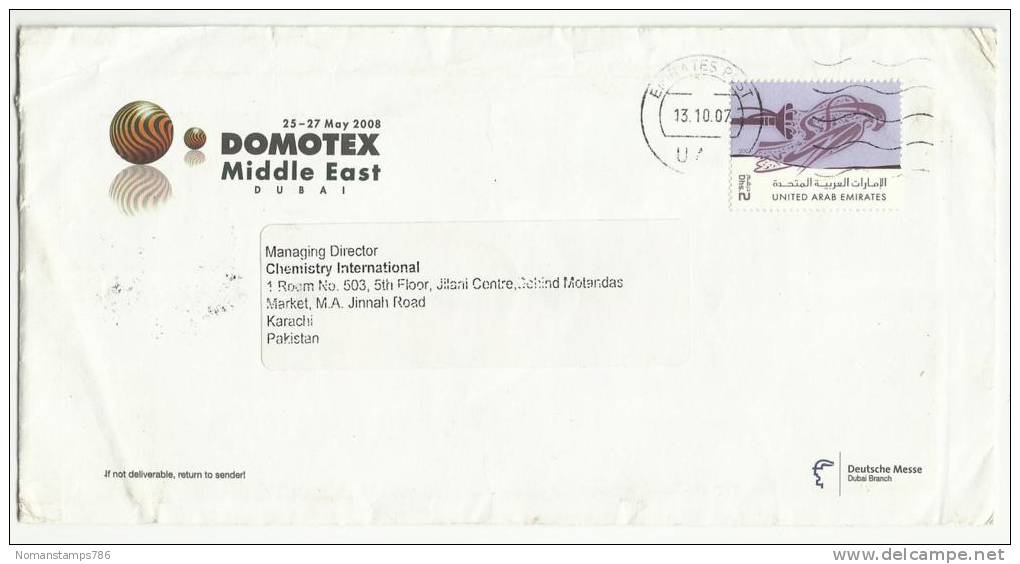 UAE 2007 Postal Used  Cover  UAE  To Pakistan - United Arab Emirates (General)