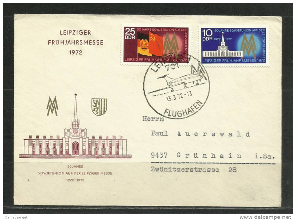 TOP!! DDR * BRIEF VON LEIPZIG NACH GRÜNHAIN * STEMPEL VON LEIPZIG FLUGHAFEN * 1972 **!! - Máquinas Franqueo (EMA)