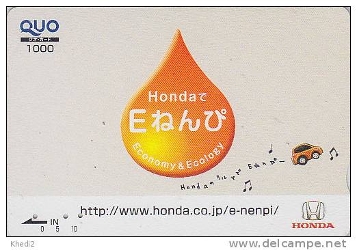 Carte Prépayée Japon  - Voiture HONDA / Economie Ecologie - CAR Japan Prepaid Card - Auto Quo Karte - 825 - Auto's