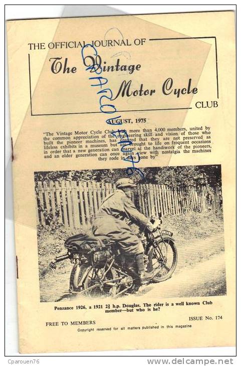 The Vintage Motor Cycle Aout 1975 Moto Sport Tourisme - 1950-Aujourd'hui
