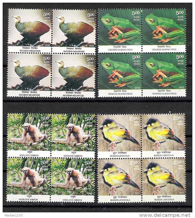 INDIA FAUNA Biodiversity Serie. 4 Values Complete In Blocks Of 4. MNH(**) - Unused Stamps