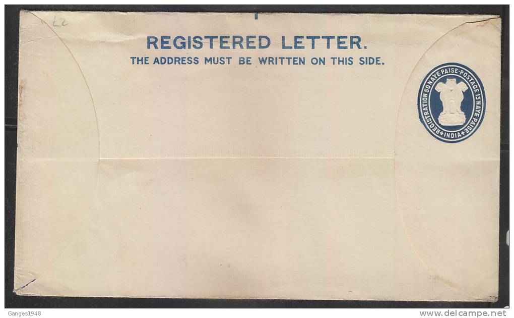 India  1957  50 NP + 13 NP  Postal Stationery Registration Envelope  #  45489  Inde  Indien - Briefe