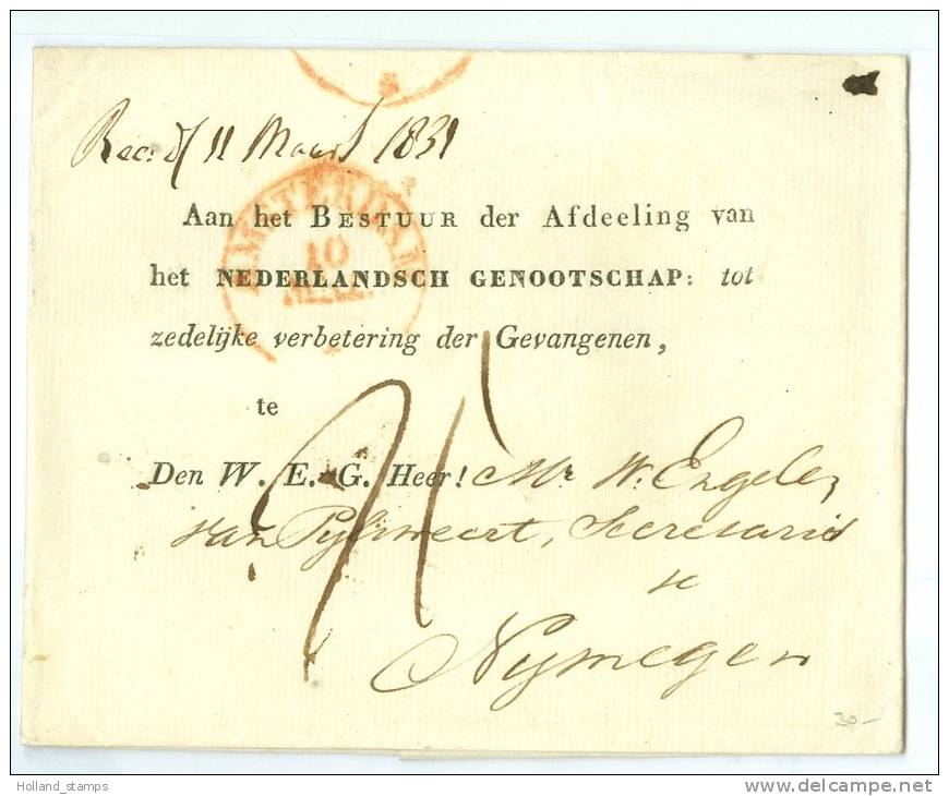 BRIEFOMSLAG Uit 1831 * Van AMSTERDAM Naar NYMEGEN (NEDERLANDS GENOOTSCHAP TOT ZEDELIJKE VERBETERING DER GEVANGENEN (7381 - ...-1852 Préphilatélie
