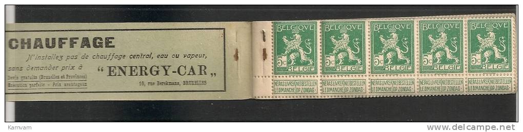 Belgie Belgique Carnet A10b 1914 Cote 175€ , ELECTRICITE - ENERGY CAR - NSCH Agrafe Original - Origineel Nietje - 1907-1941 Alte [A]