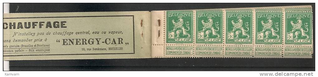 Belgie Belgique Carnet A10b 1914 Cote 175€ , ELECTRICITE - ENERGY CAR - NSCH Agrafe Original - Origineel Nietje - 1907-1941 Anciens [A]