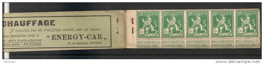 Belgie Belgique Carnet A10b 1914 Cote 175€ , ELECTRICITE - ENERGY CAR - NSCH Agrafe Original - Origineel Nietje - 1907-1941 Alte [A]