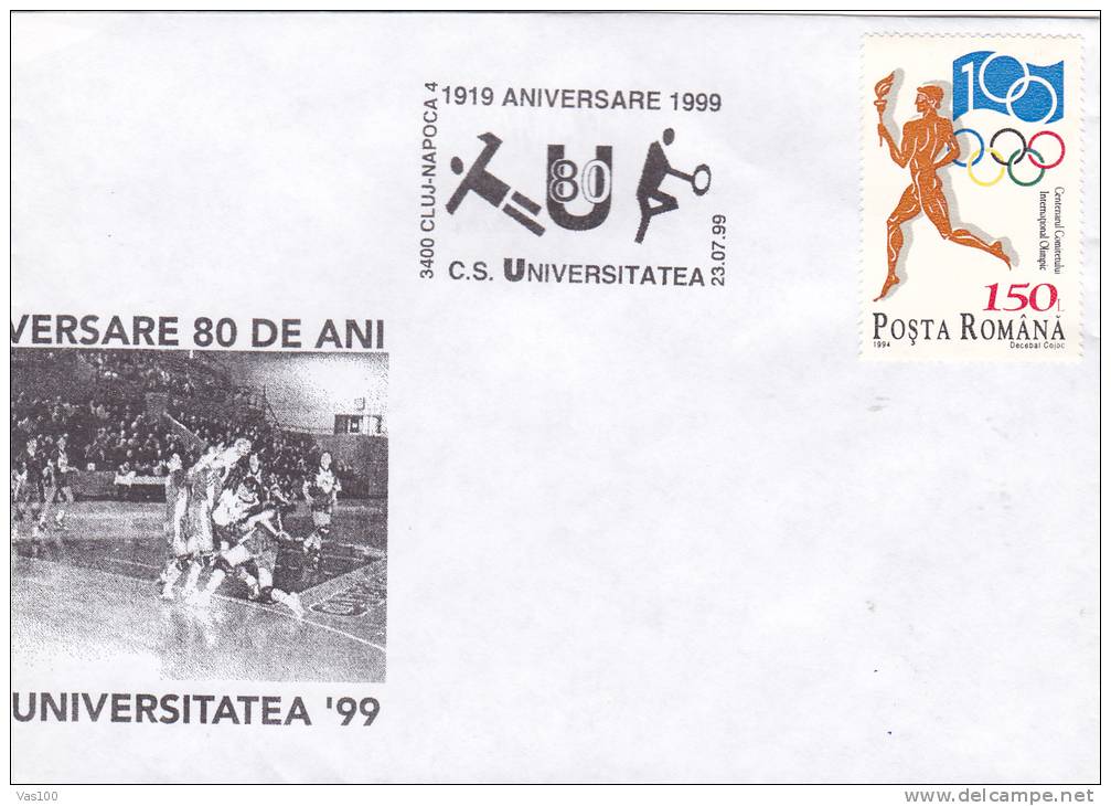 Handball UNIVERSITATEA CLUJ  METER MARK ON COVER 1999  - Romania. - Handball