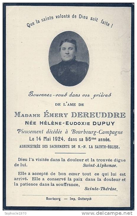 NORD PAS DE CALAIS - 59 - NORD - BOURBOURG - CAMPAGNE - Emery Dereuppdre - Décès