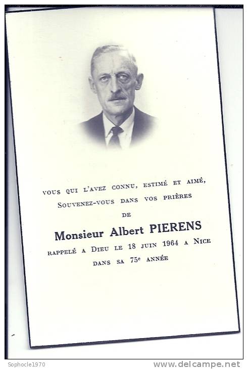 PROVENCE ALPES COTE D'AZUR - 06 - ALPES MARITIMES - NICE - Albert Pierens - Obituary Notices