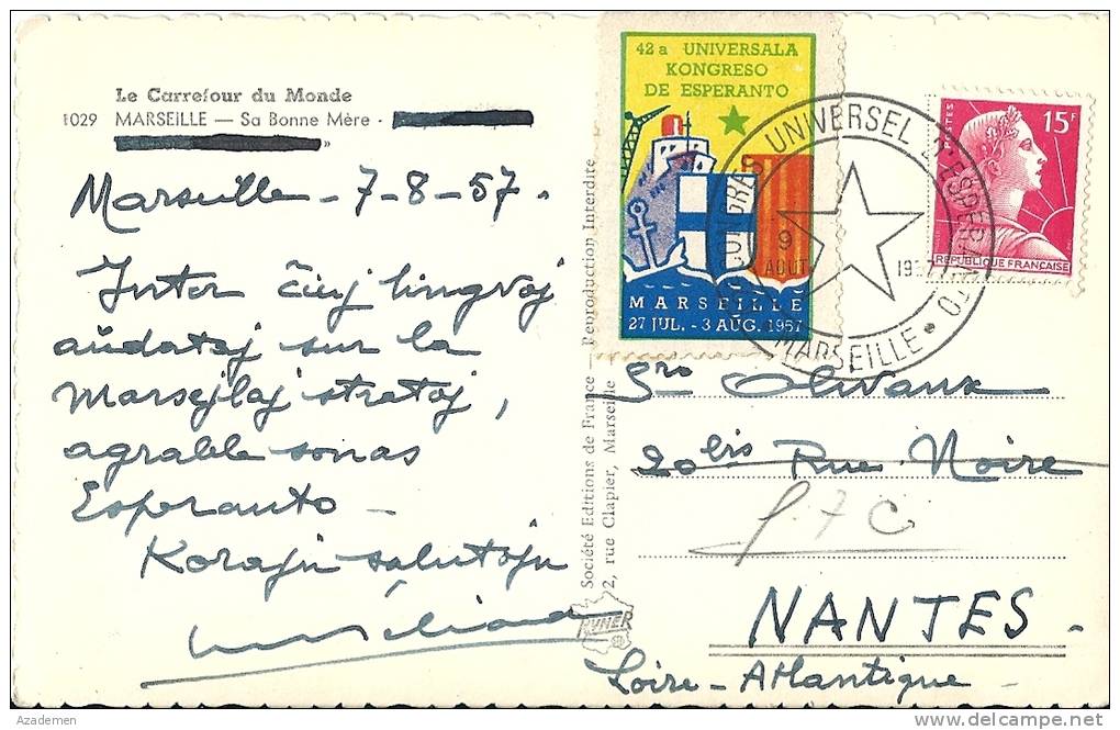 Cp, Marseille 1957 - Esperanto