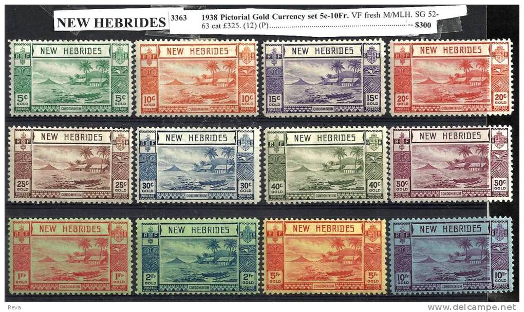 BRITISH NEW HEBRIDES  ISLANDS VIEWS FULL SET OF 12 STAMPS GOLD CURRENCY 5c-10 FRANCS M/MLH SG52-63 READ DESCRIPTION !! - Used Stamps