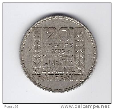 Pièce De Monnaie De 20 F FRANCS 20F TURIN P Argent De 1933 En Bon état ( Voir Scanne ) Marianne - Other & Unclassified