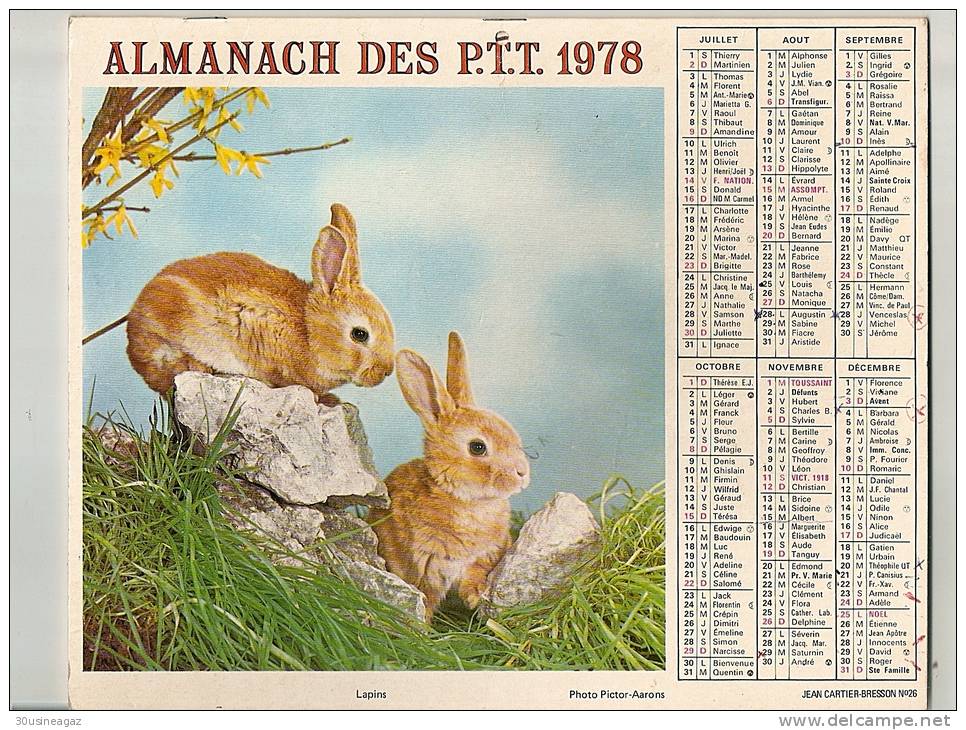 Calendrier 1978, Almanach Des PTT,poste, Enfants, Lapins ,département 34,,format 26 X 21 Cm - Formato Grande : 1971-80