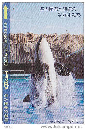 Carte Prépayée Japon - ANIMAL - BALEINE ORQUE - ORCA WHALE Japan Prepaid Card - WAL Bus Karte - 239 - Delfines
