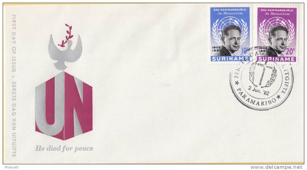 Suriname - FDC E18 - Herdenking Dag Hammarskjöld - NVPH 376 - 377 - Suriname ... - 1975