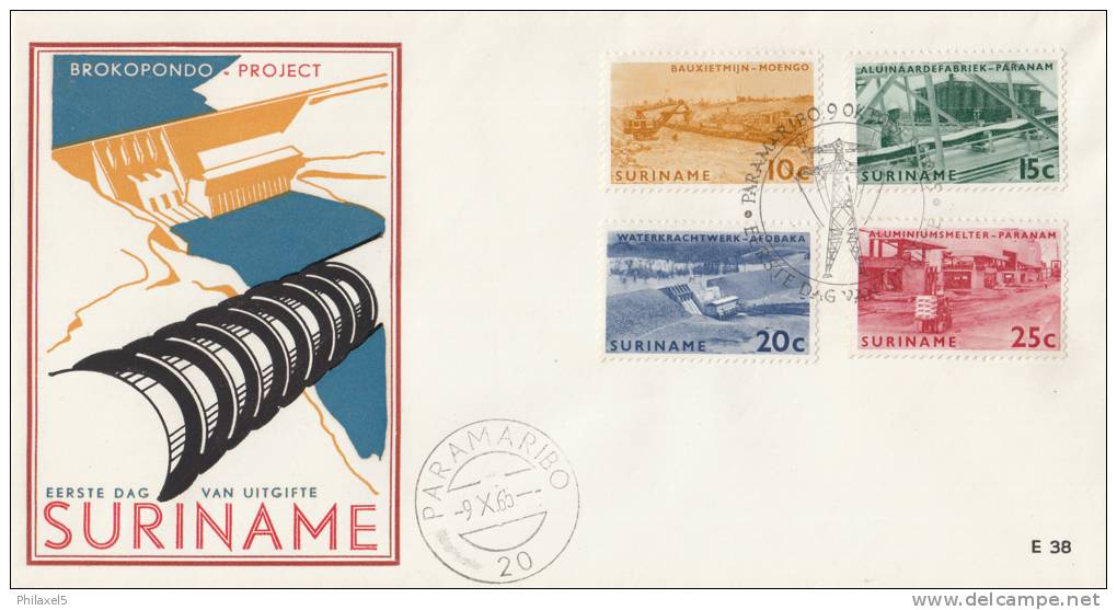 Suriname - FDC E38 - Brokopondo Waterkrachtcentrale - NVPH 427 - 430 - Suriname ... - 1975