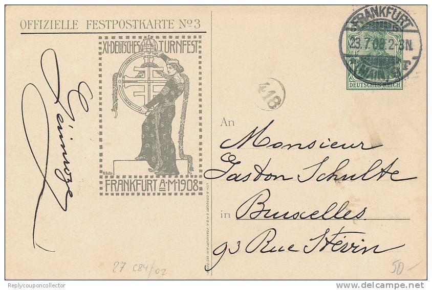 FRANKFURT - 1908 , XI. DEUTSCHES TURNFEST   -  Privatganzsache - Covers & Documents