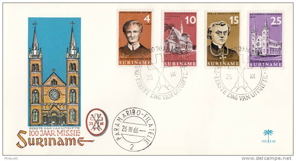 Suriname - FDC E45 - Eeuwfeest Paters Redemptoristen - NVPH 449 - 452 - Suriname ... - 1975