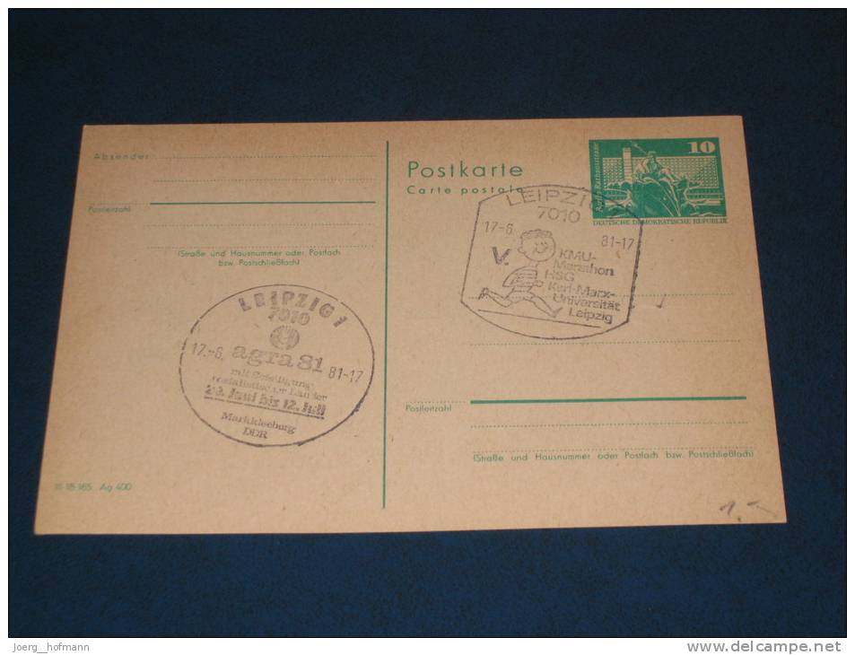 Postal Stationery DDR Ganzsache Deutschland 1981 10 Pf KMU Marathon Leipzig AGRA Laufen Running Joggen - Frankeermachines (EMA)