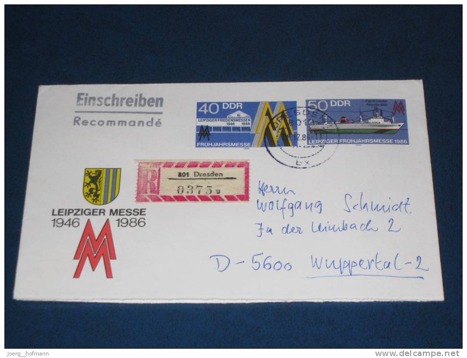 Postal Stationery DDR Ganzsache Deutschland 1986 90 Pf Leipziger Messe Einschreiben Dreden - Wuppertal Recommande - Briefomslagen - Gebruikt