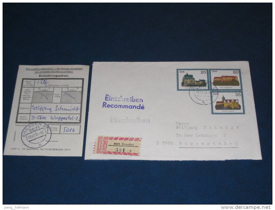 Postal Stationery DDR Ganzsache Deutschland 1986 1,35 DM Burg Burgen Einschreiben Dresden - Wuppertal Recommande - Umschläge - Gebraucht