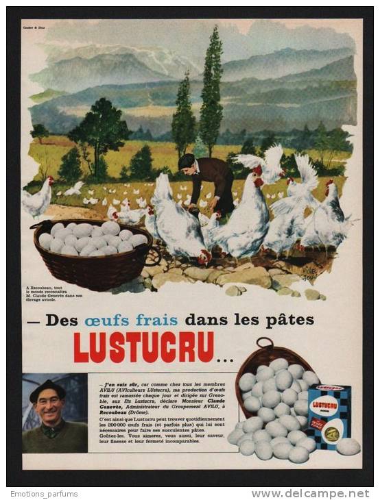 Pub Papier 1966 Alimentation Pates LUSTUCRU élevage Avicole Recoubeau Drôme Mr Genevès Poule Coq - Publicités