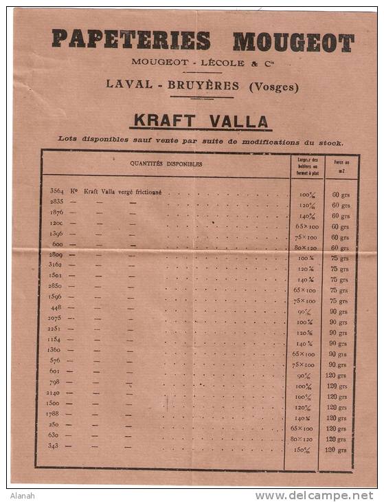 PAPETERIES MOUGEOT Papier Kraft Valla Format A4 Laval-Bruyères Vosges (88) - Altri & Non Classificati