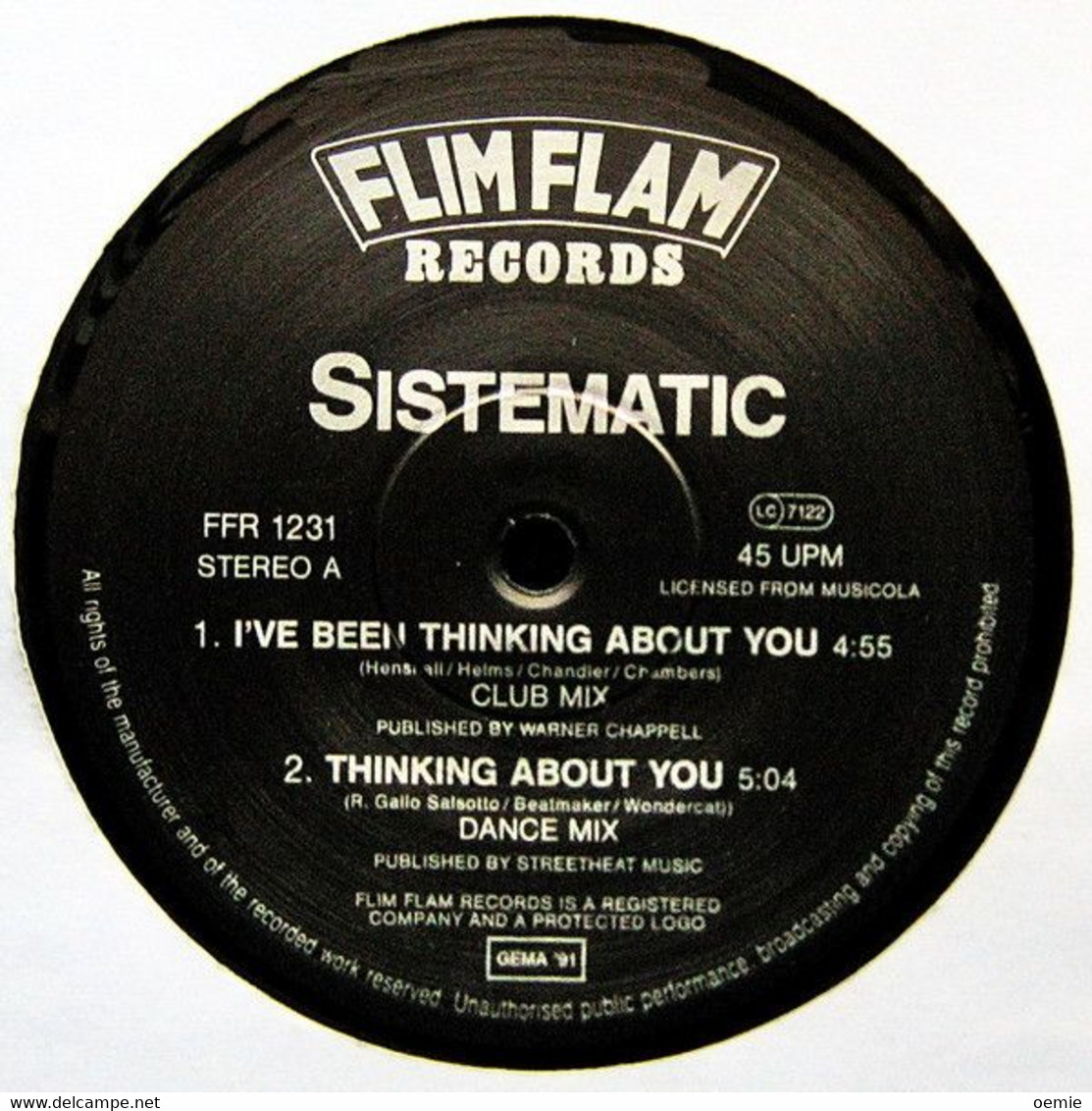 SISTEMATIC °  I' Ve Been Thinking  About You   RAP VERSION 91 - 45 T - Maxi-Single