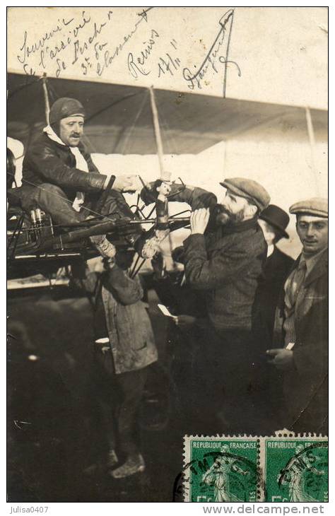 REIMS (51) Carte Photo Aviation 1911 Arrivée De L'aviateur Fischer 3è Du Classement Superbe Plan - Reims