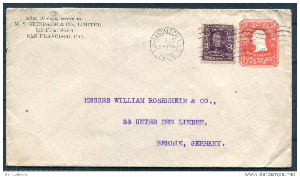 1904 USA San Francisco Uprated Stationery Cover To Berlin Germany - 1901-20