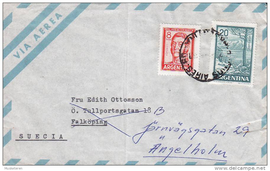 Argentina Airmail Via Aerea BUENOS AIRES 1966 Cover Letra To FÄLKÖPING Readressed ÄNGELHOLM Sweden Suecia - Poste Aérienne