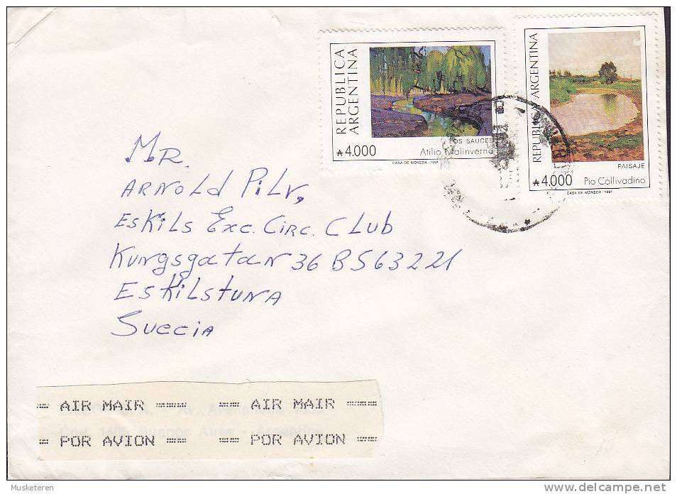 Argentina Airmail Par Avion 1991? Cover Letra To ESKSILTUNA Sweden Suecia (2 Scans) - Luftpost