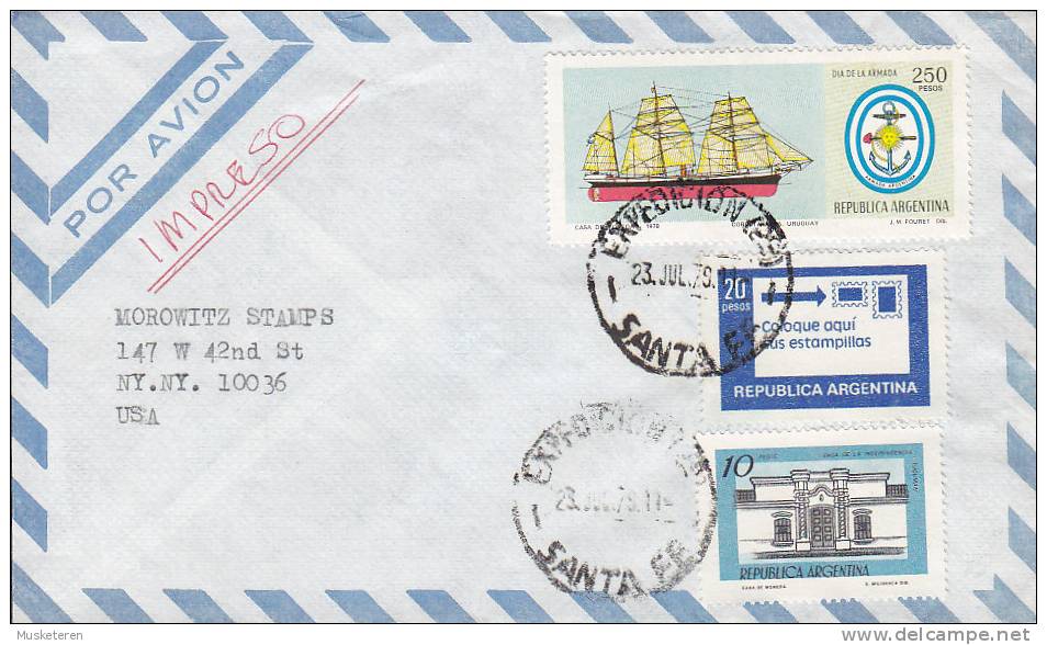 Argentina Airmail Par Avion EXPEDICION SANTA FE 1979 Cover Letra To NEW YORK United States IMPRESO Ship Schiff - Luftpost