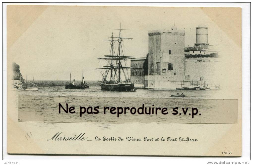 -  MARSEILLE - La Sortie Du Vieux Porte Le Fort St-Jean, Précurseur, Grand Voilier, Non écrite, TTBE, Scans. - Old Port, Saint Victor, Le Panier